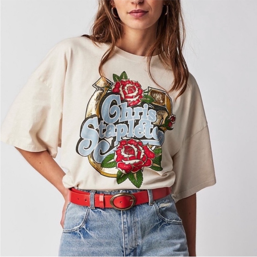 NWT Daydreamer Chris Stapleton Gold Horseshoe Rose Tour Tee Vintage White - S